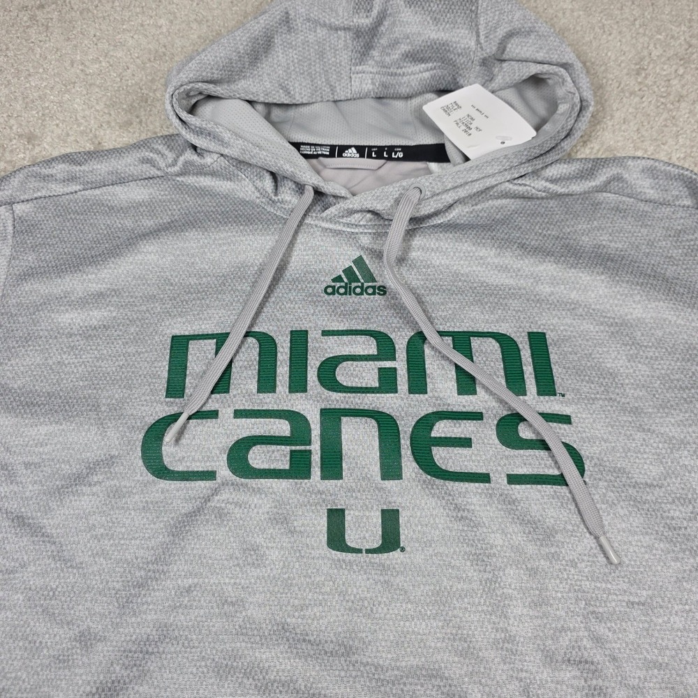 Adidas Miami Hurricanes Hoodie‎ Mens Large Grey Green Climawarm Pullover NCAA